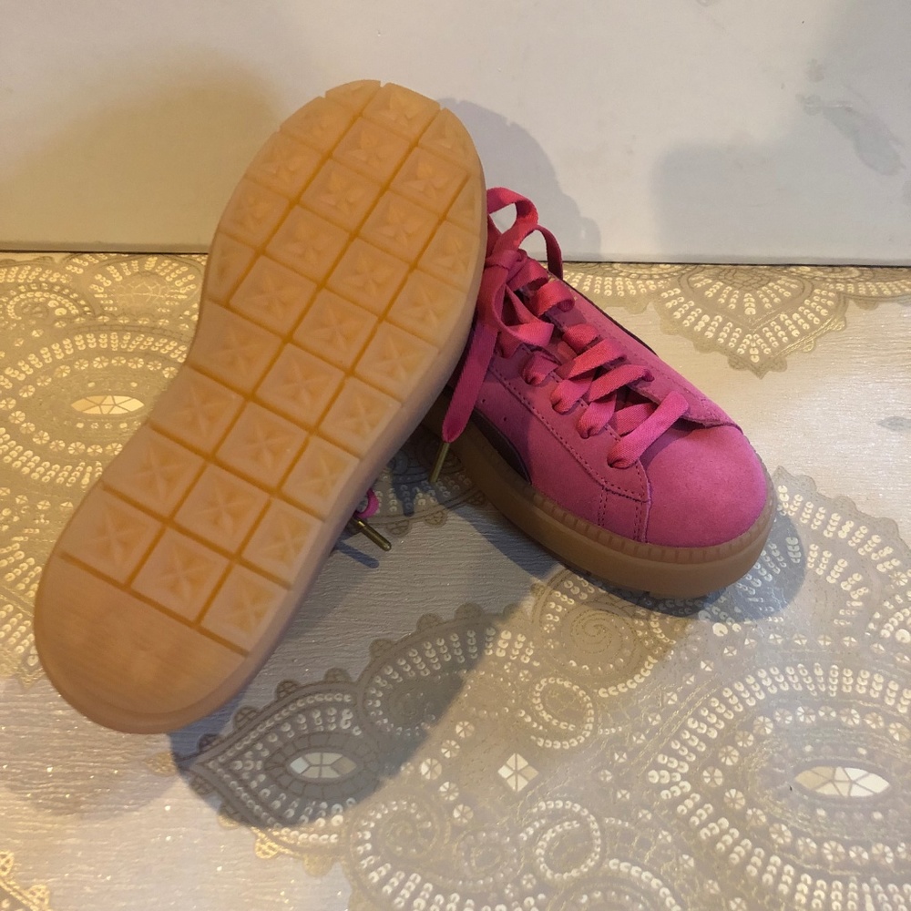 Puma Pink and Dark Burgundy Platform Suede Sneakers - Picture 3 of 6